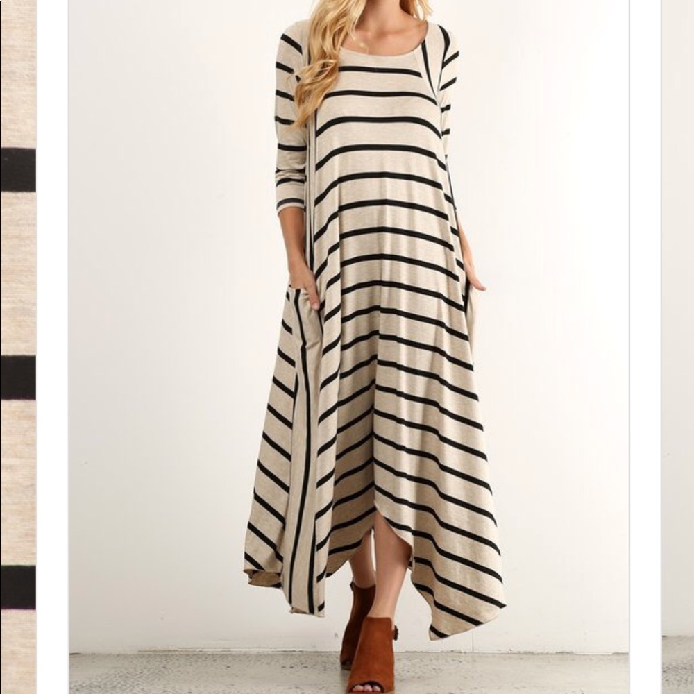 New beige/black handkerchief dress S-XL available